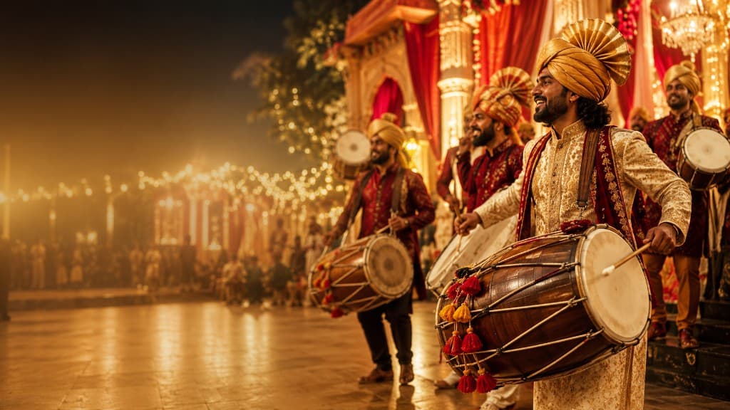 Dhol players performing at an Indian wedding